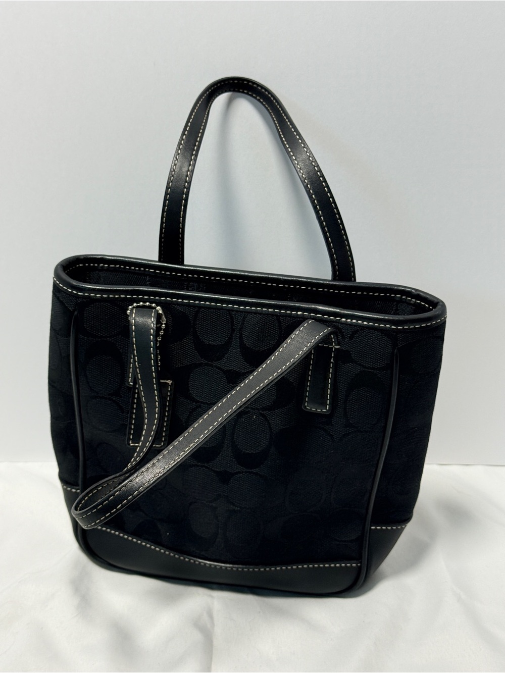 Coach Black Signature Mini Canvas Tote with Leather Trim